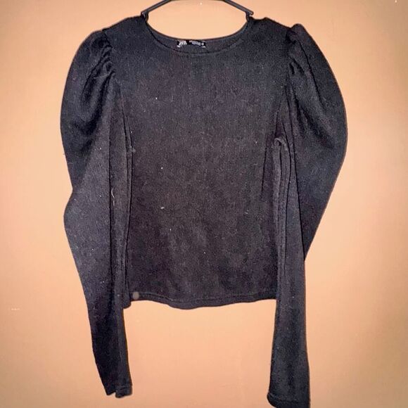 ZARA Women's Black Knit Balloon Sleeve Blouse - Size Small - Picture 1 of 7